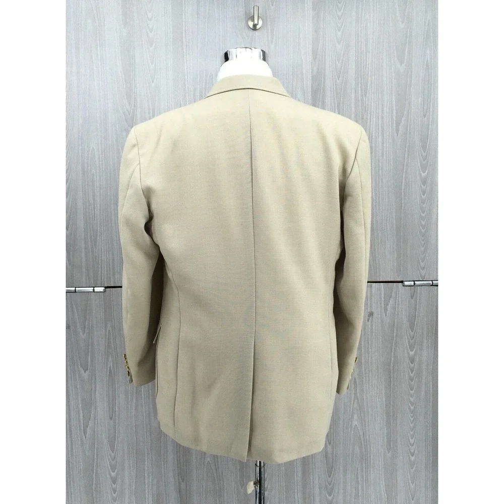 John Weitz Mens Beige Hopsack Blazer Gold Crest Buttons Sport Coat Tan